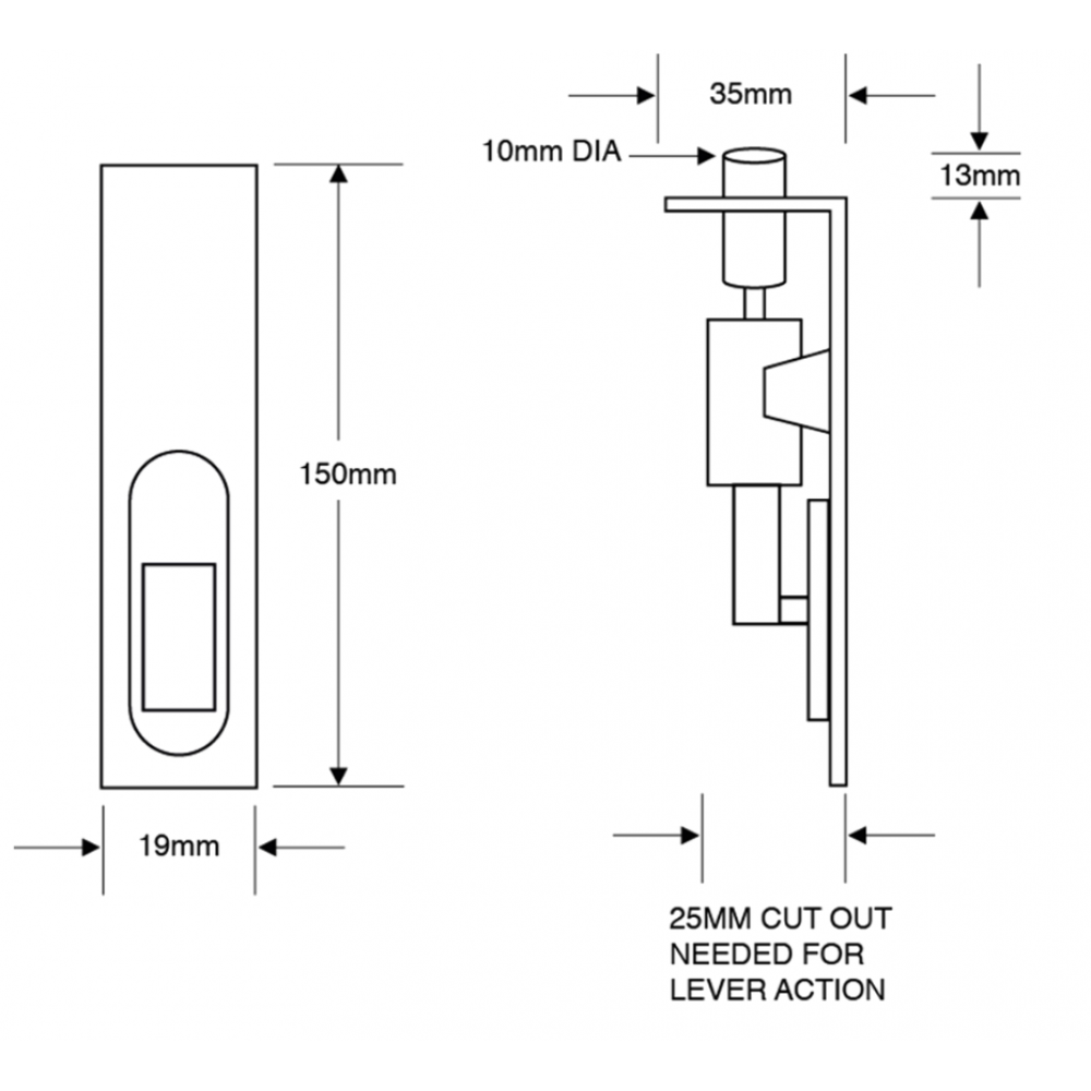 Flush Bolt Lever Action Satin Anodised Aluminium